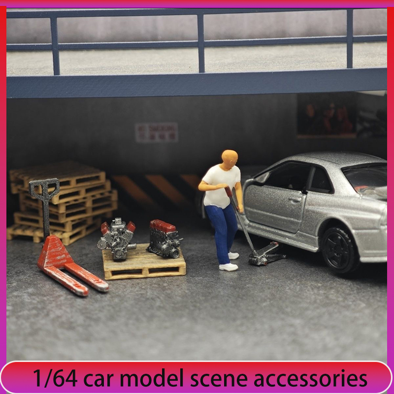 Car Accessories For Decoration - 1:64 automodel reparatiewerkplaats scènedecoraties, krik, minifiguur,