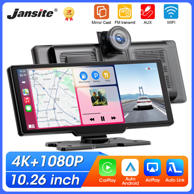 Car Dash Cam - Draagbare 10.26'' Dashcam Draadloze CarPlay Android